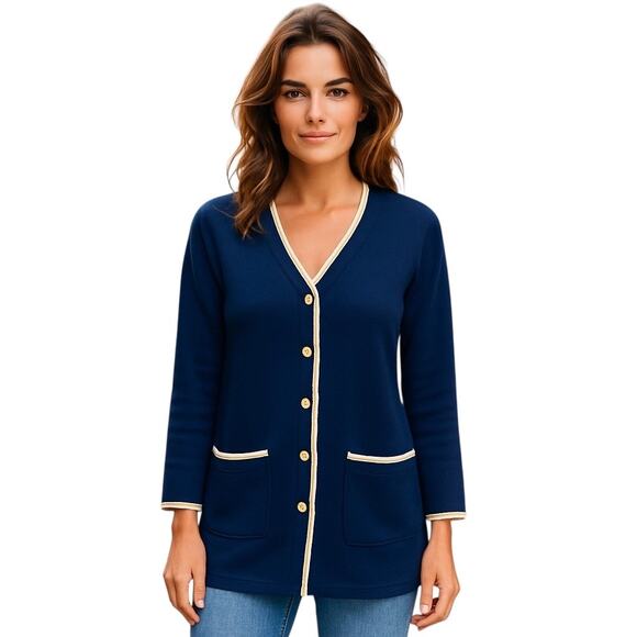 St John Collection V-Neck Button Front Sweater Jacket Cardigan Sz 6 Santana Knit - Picture 1 of 12